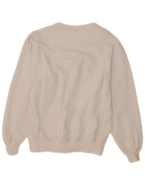 Vintage Dame Oversized Sweatshirt Jumper UK 10 Small White Floral Bomuld
