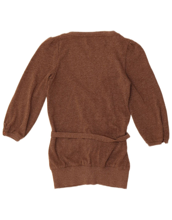 Zara Womens 3/4 Sleeve Cardigan Sweater UK 12 Medium Brown