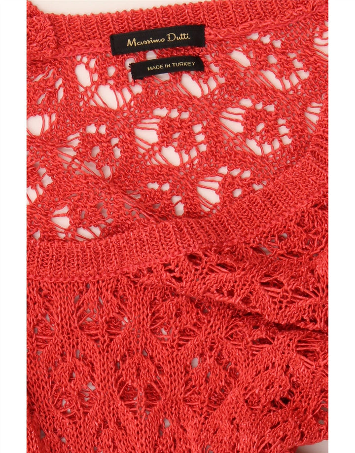MASSIMO DUTTI Womens 3/4 Sleeve V-Neck Jumper Sweater UK 10 Small Red Vintage Massimo Dutti and Second-Hand Massimo Dutti from Messina Hembry 