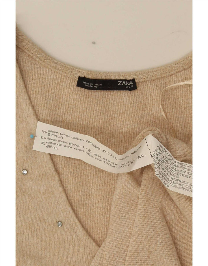 Zara Dame V-hals Sweater UK 16 Stor Beige Polyester