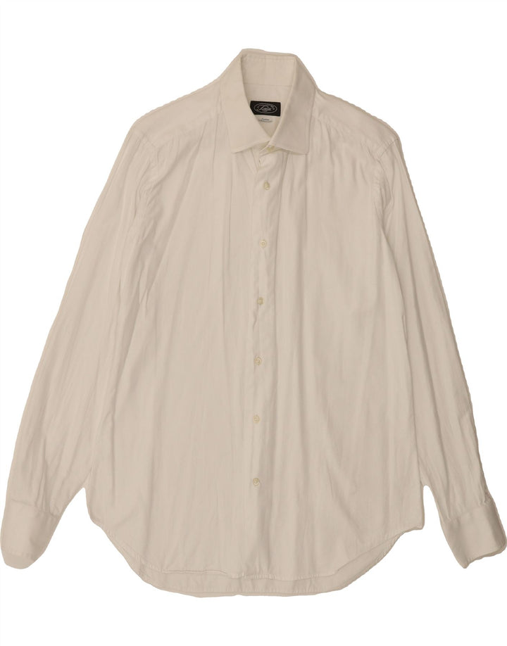 PIATTELLI Mens Shirt Size 40 15 1/2 Medium White Cotton Vintage Piattelli and Second-Hand Piattelli from Messina Hembry 