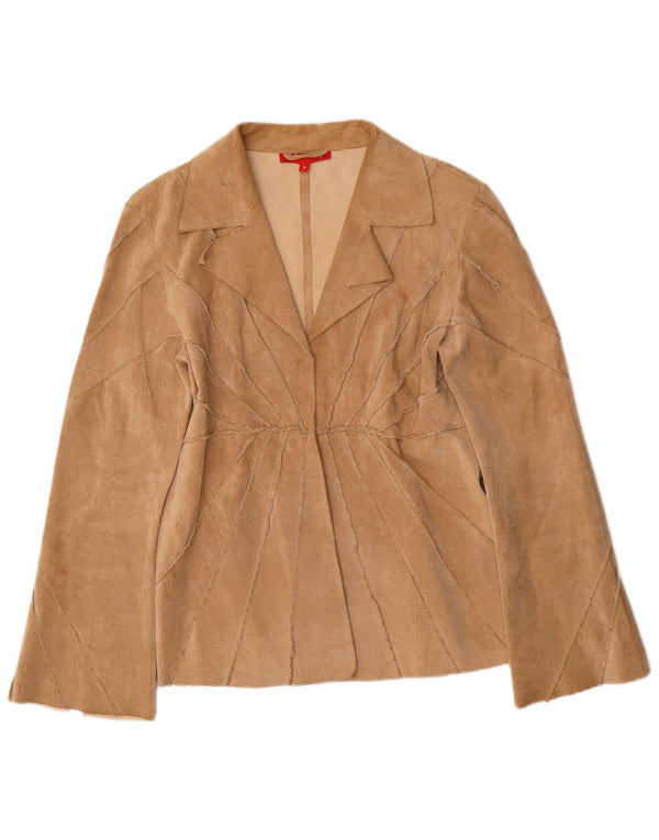 Rene Derhy Dame Åben Ruskindsjakke UK 12 Medium Beige Læder