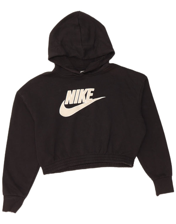 Nike Womens Crop Graphic Hoodie Jumper UK 14 Medium Black Bomuld