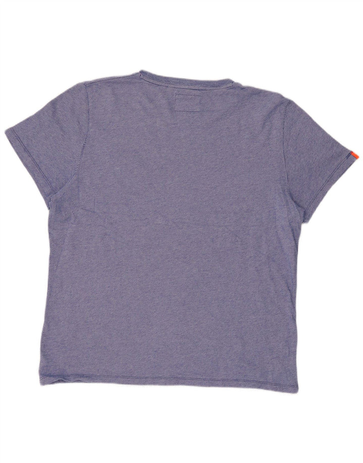 SUPERDRY Herre T-Shirt Top 2XL Blå Nålestribet Bomuld