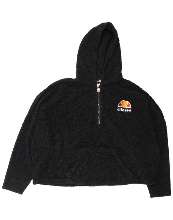 Ellesse Dame Oversized Hooded Zip Neck Fleece Jumper UK 16 Large Black