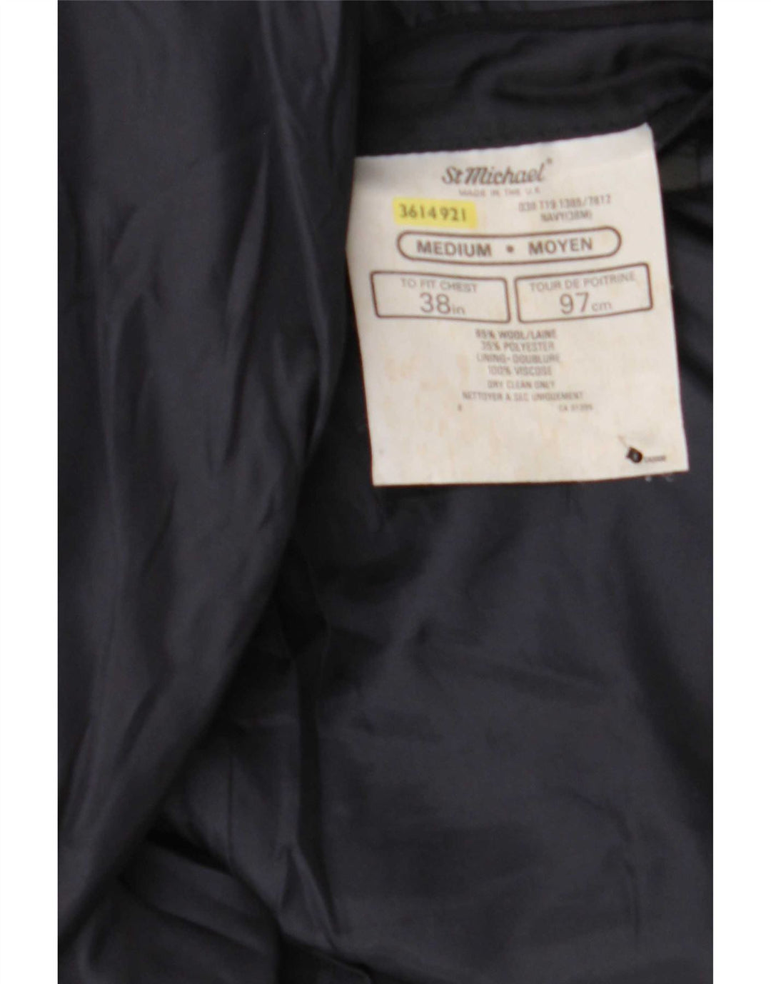 St Michael Dobbeltradet blazerjakke til mænd UK 38 Medium Navy Blue Wool