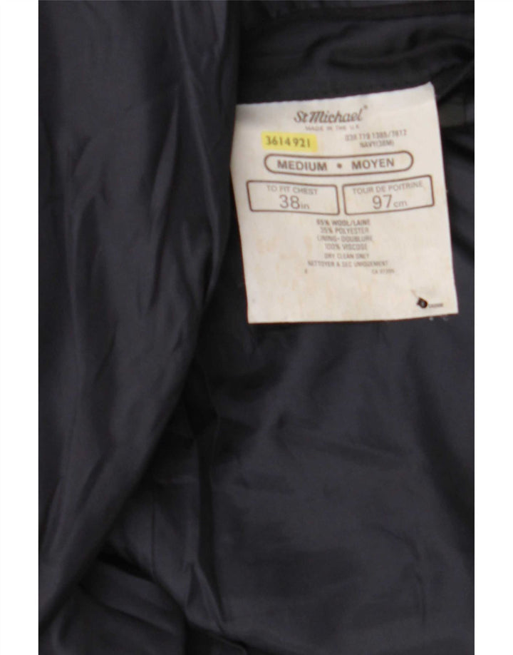 St Michael Dobbeltradet blazerjakke til mænd UK 38 Medium Navy Blue Wool