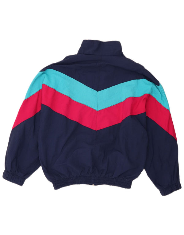 Vintage træningsdragt topjakke til kvinder UK 16 Large Navy Blue Colourblock