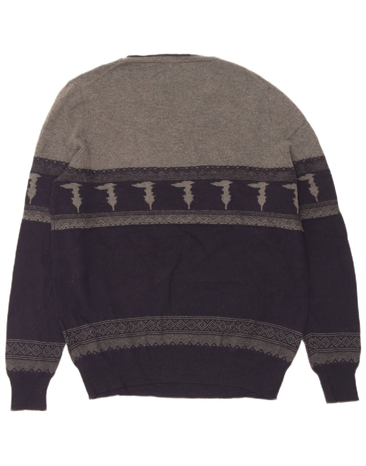Trussardi Herre Boat Neck Jumper Sweater Medium Navy Blue Colourblock
