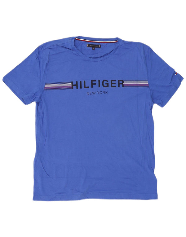 TOMMY HILFIGER Herre grafisk T-shirt Top 2XL Blå Bomuld