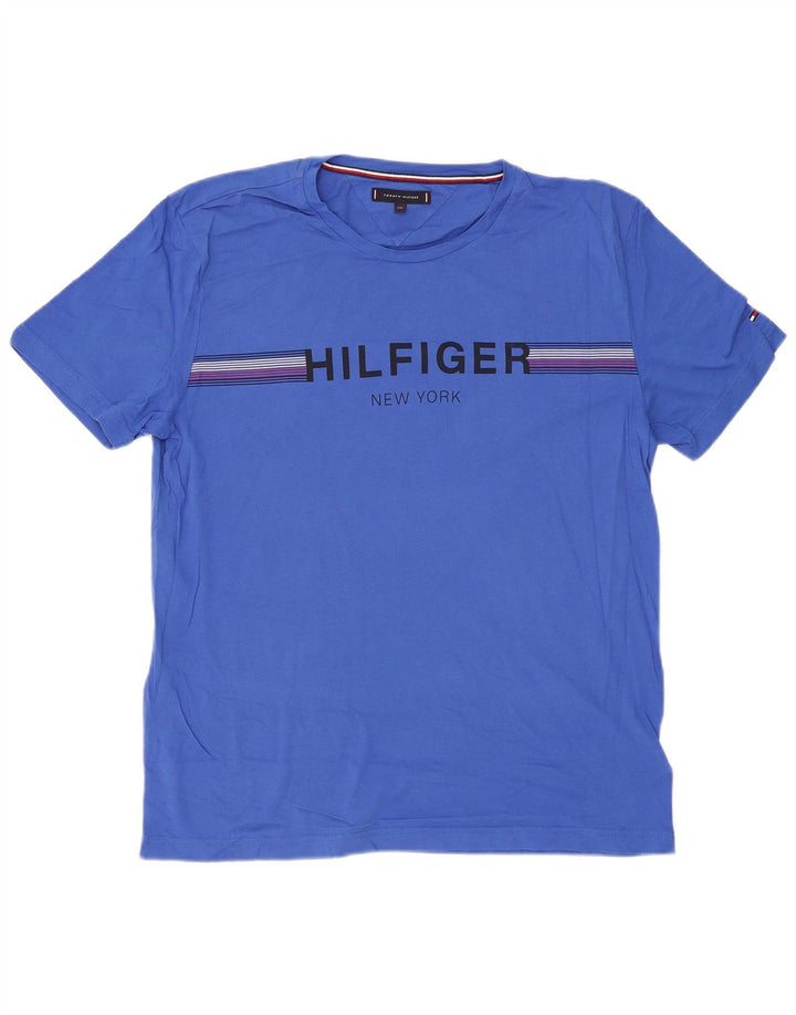 TOMMY HILFIGER Herre grafisk T-shirt Top 2XL Blå Bomuld
