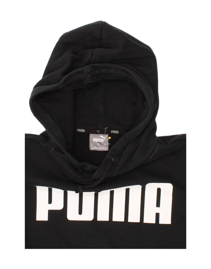 PUMA Mens Graphic Hoodie Jumper Small Black Cotton Vintage Puma and Second-Hand Puma from Messina Hembry 