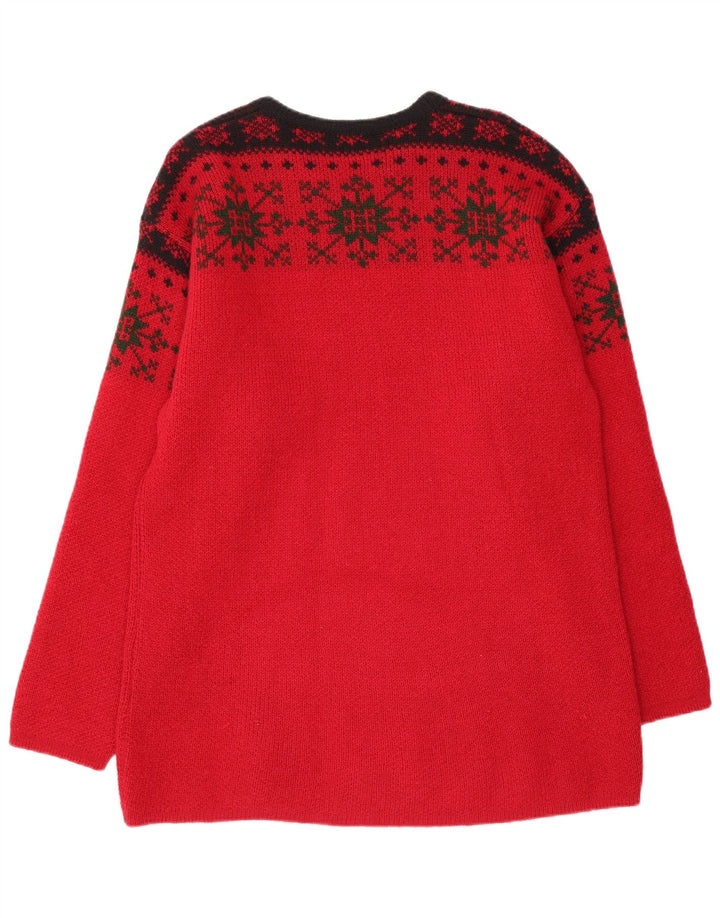 JANUS Herre Crew Neck Jumper Sweater IT 50 Medium Red Fair Isle Wool