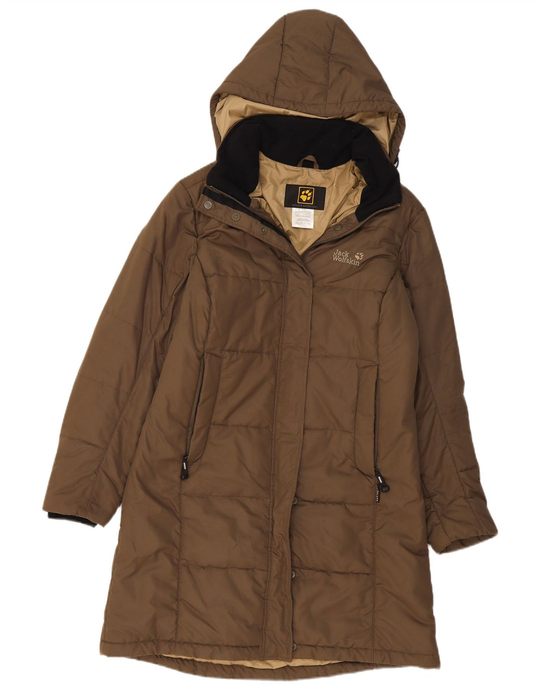 Jack Wolfskin Dame Hætte Polstret Frakke UK 12/14 Medium Khaki Polyester