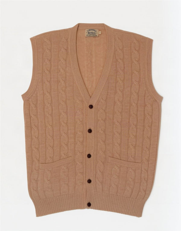 McNeal Mens Sleeveless Cardigan Sweater Large Beige New Wool
