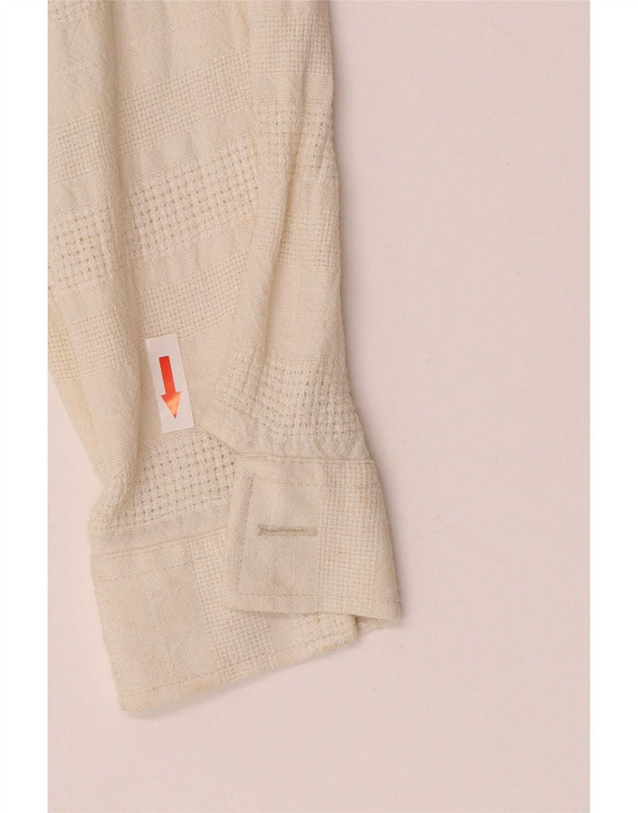Vintage herreskjorte stor råhvid geometrisk linned