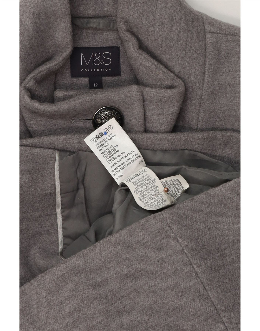 Marks & Spencer Military Jacket til kvinder UK 12 Medium Grey Polyester