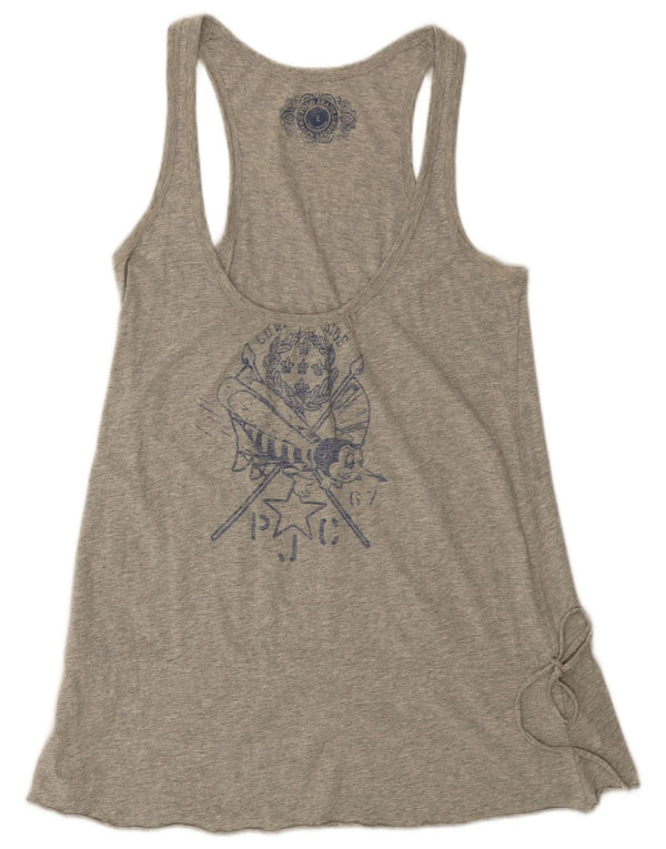 POLO RALPH LAUREN Dame Grafisk Vest Top UK 14 Stor Grå Bomuld