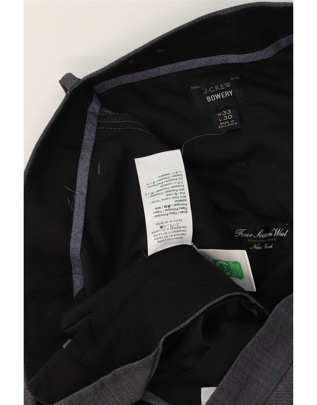 J. CREW Herre BOWERY Slim Chino-bukser W33 L30 Grå nålestribet uld