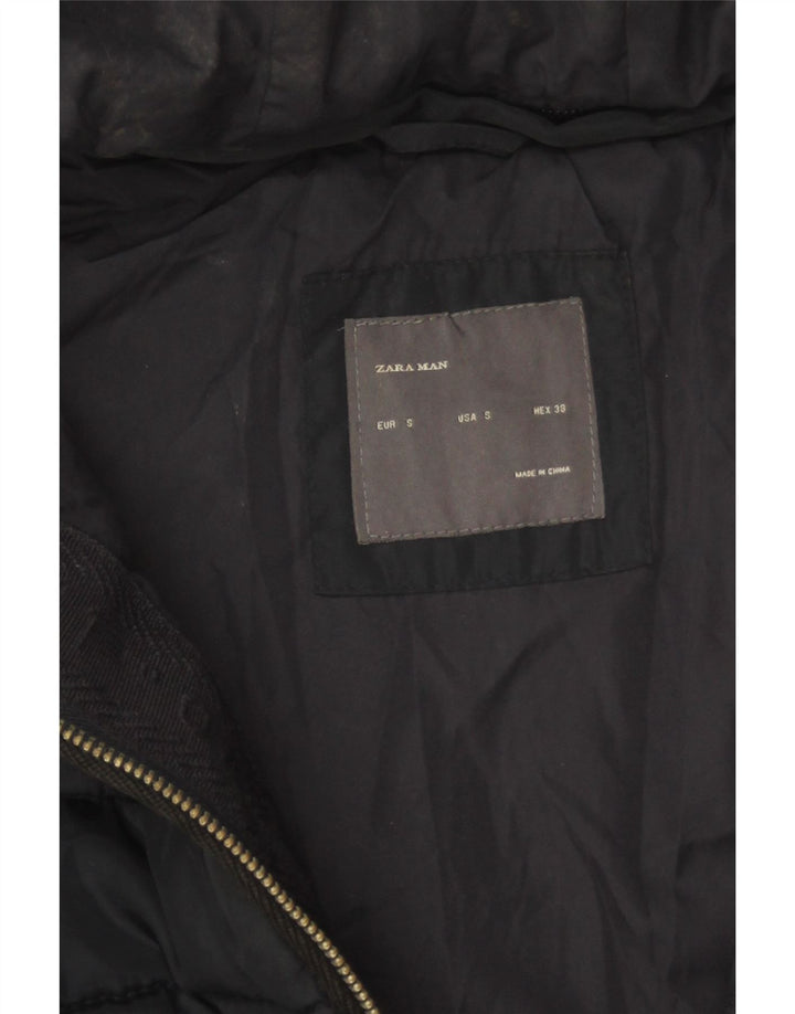Zara Herre hættepolstret jakke UK 36 Small Navy Blue Polyester