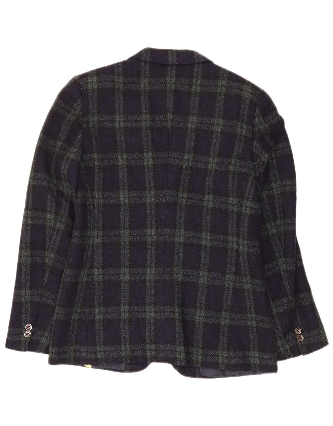 VINTAGE Dame 2-knaps blazerjakke IT 44 Mellem marineblå ternet uld