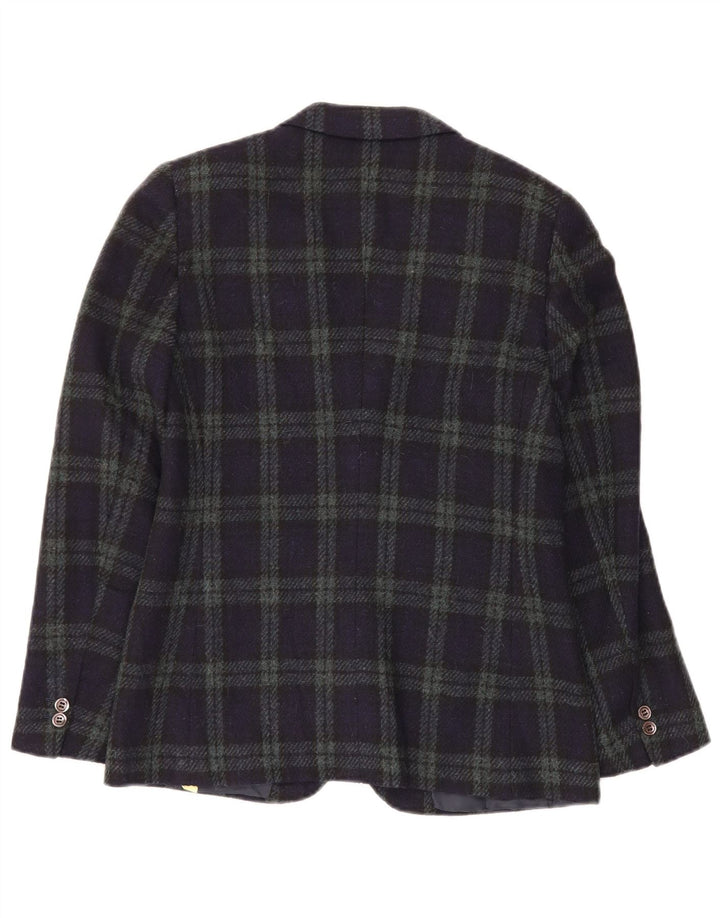 VINTAGE Dame 2-knaps blazerjakke IT 44 Mellem marineblå ternet uld