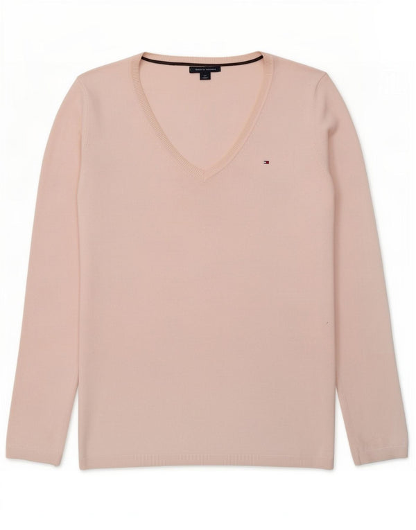 Tommy Hilfiger Dame V-hals sweater UK 10 Small Pink Bomuld