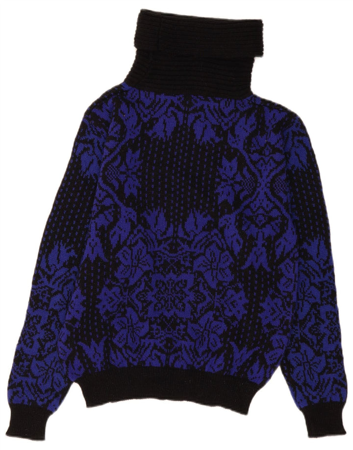 Vintage Dame Roll Neck Jumper Sweater UK 14 Medium Black Floral