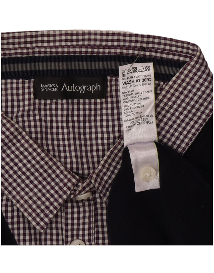 Marks & Spencer Herre Polo Neck sweater Stor marineblå ternet bomuld