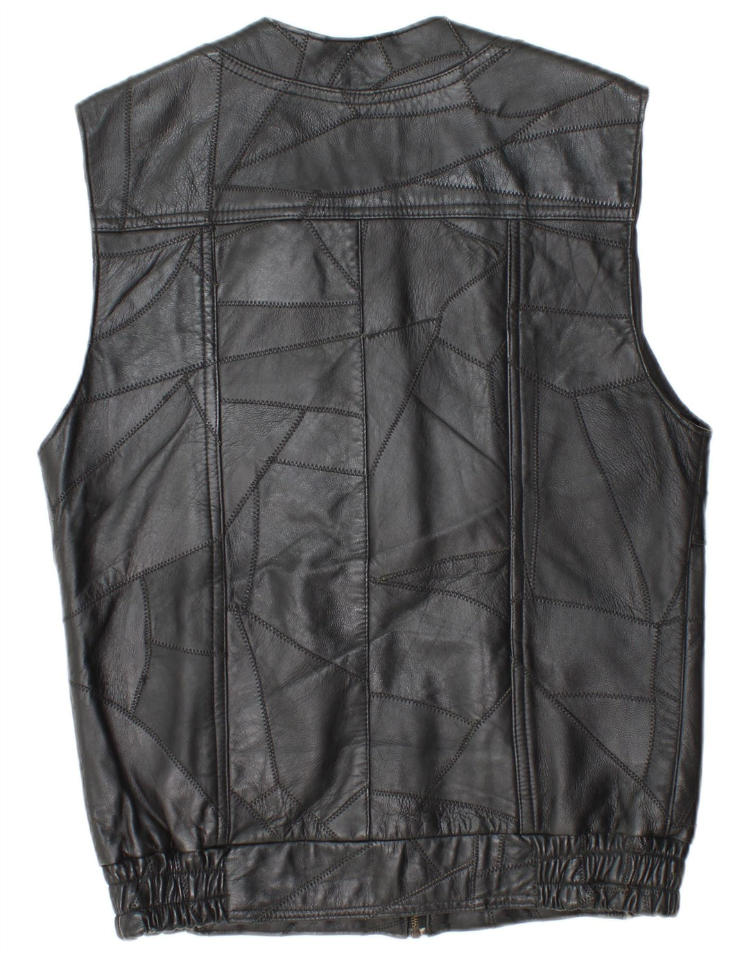 VINTAGE Mens Leather Gilet UK 38 Medium Black Patchwork