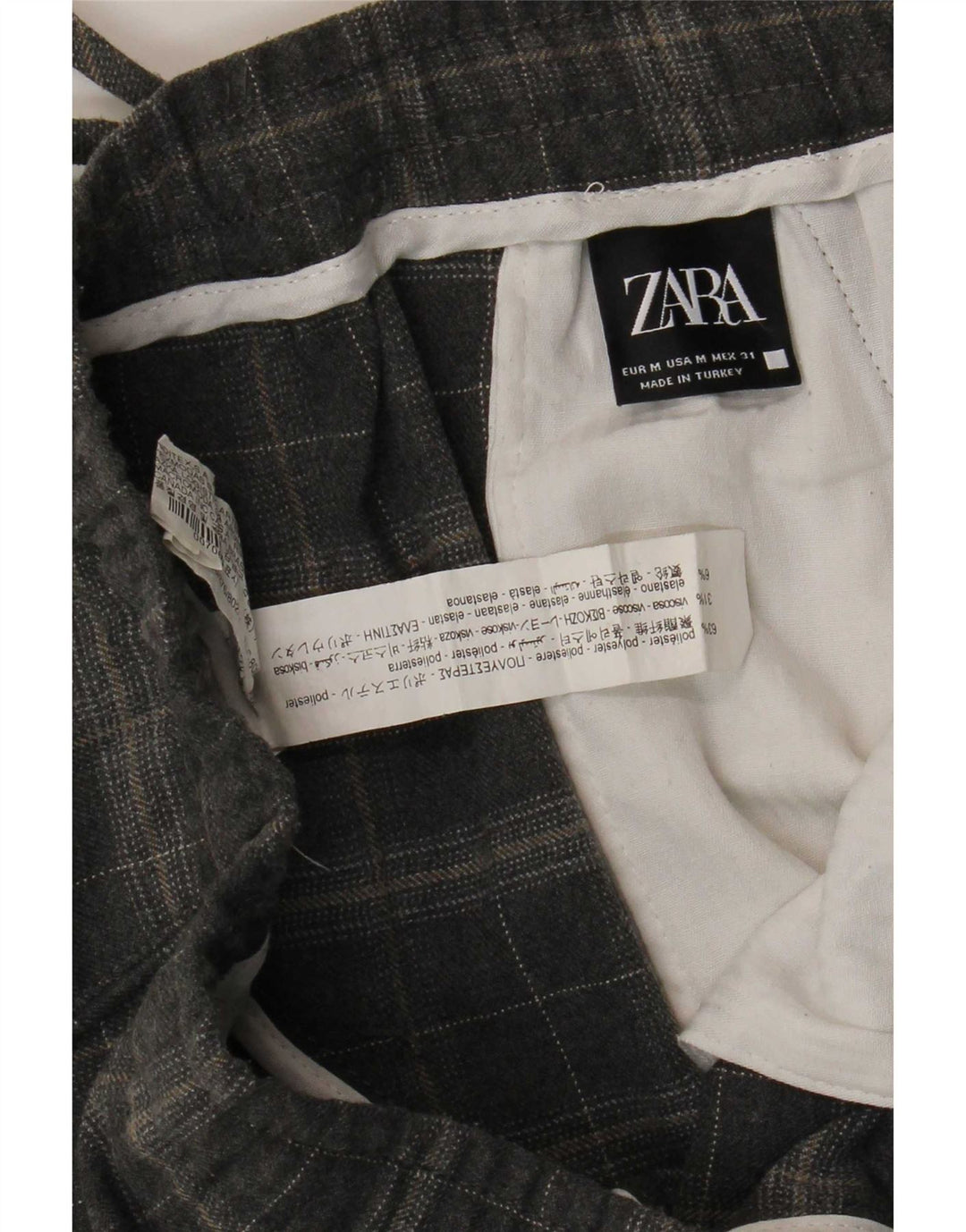 Zara Herre tilspidsede Chinobukser Medium W31 L27 Grå ternet polyester