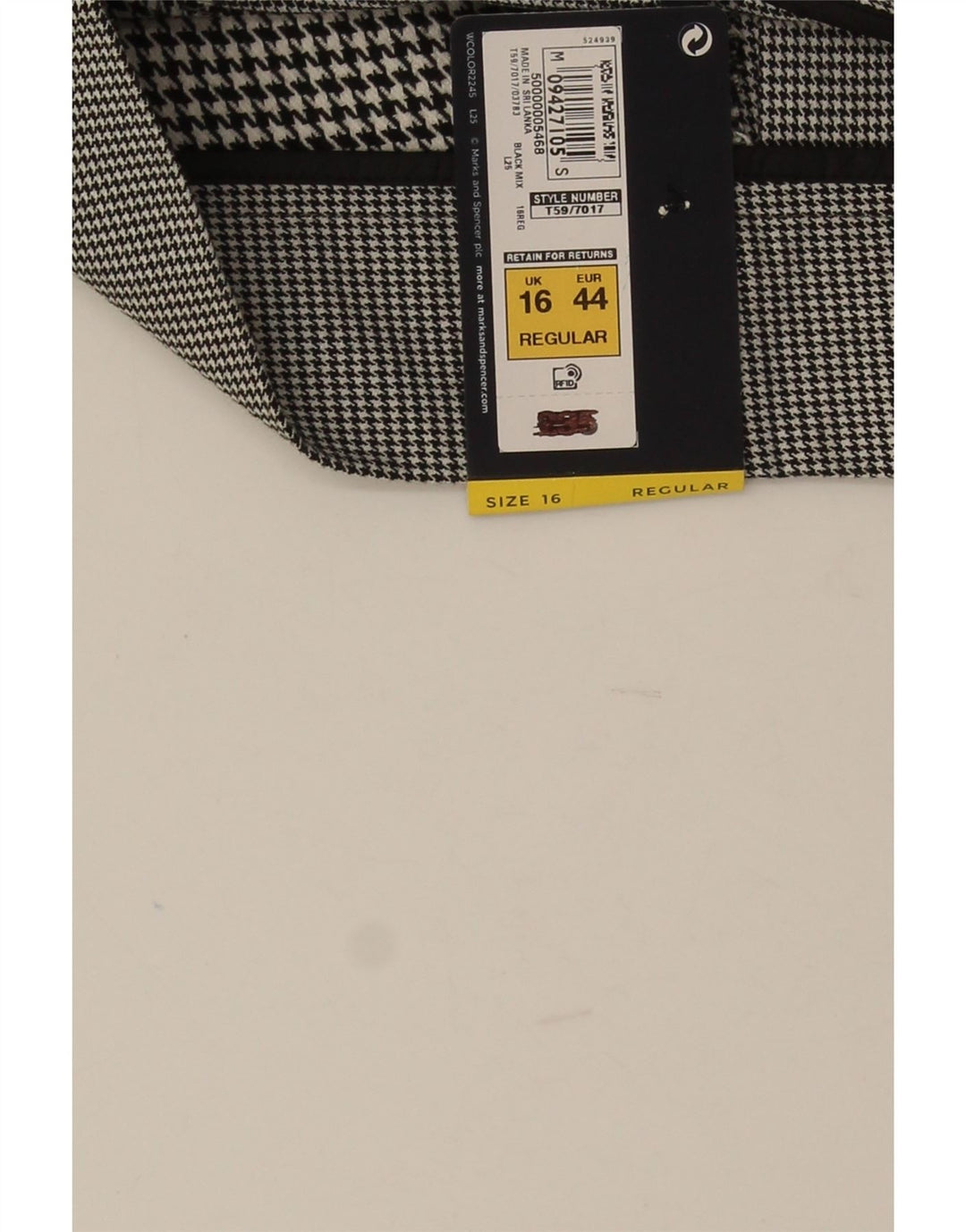 Marks & Spencer plisseret nederdel til kvinder UK 16 Large W34 Black Houndstooth