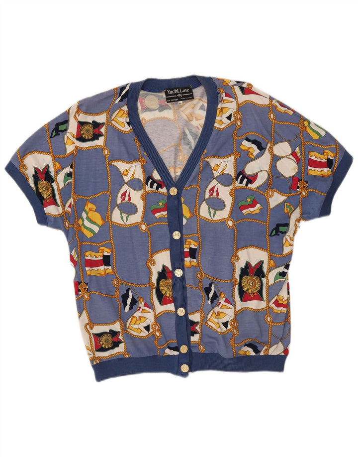 Ennedi kvinders abstrakt mønster kortærmet cardigan top IT 46 stor blå