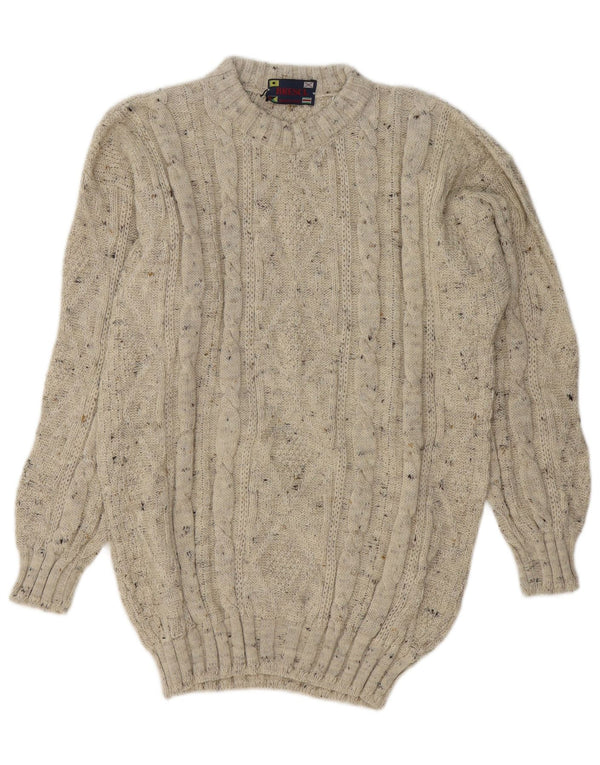 Vintage herre sweater med rund hals IT 54 XL Beige Flecked Wool
