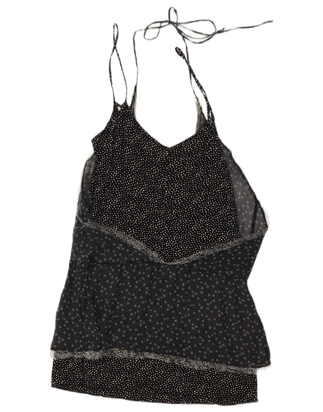 BENETTON Dame ærmeløs bluse Top UK 10 Small Black Spotted