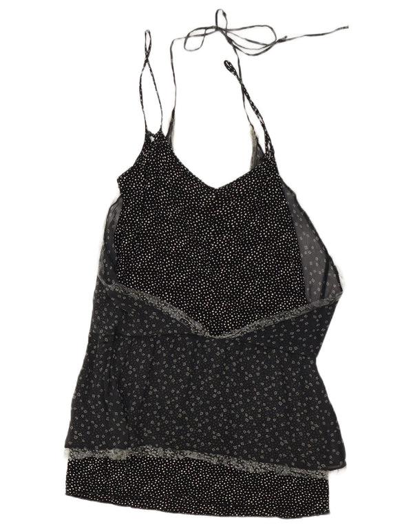 BENETTON Dame ærmeløs bluse Top UK 10 Small Black Spotted