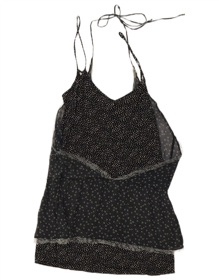 BENETTON Dame ærmeløs bluse Top UK 10 Small Black Spotted