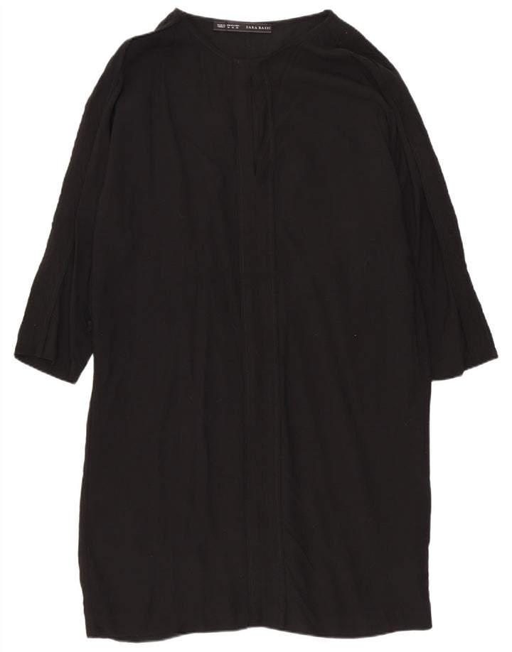 Zara Dame 3/4 Ærm Skift Kjole UK 14 Medium Sort Viscose