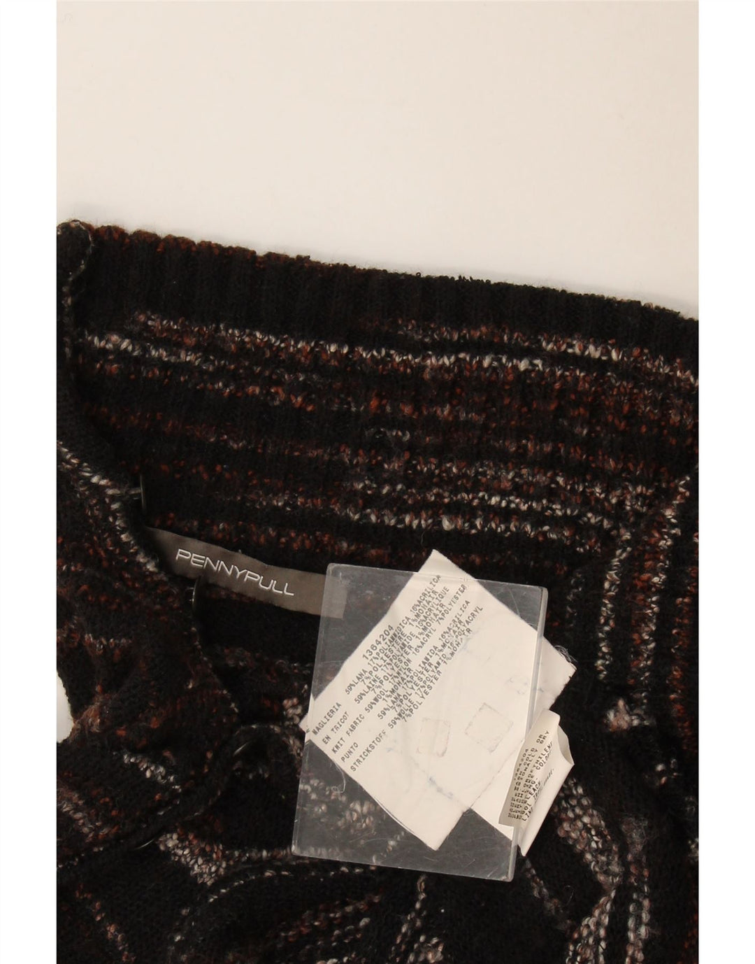 Penny Pull Dame Shawl Neck Jumper Sweater UK 8 Small Brown Flecked Wool