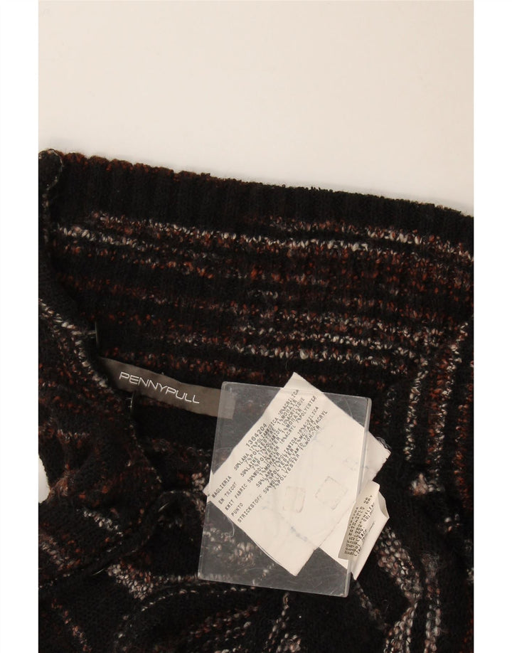Penny Pull Dame Shawl Neck Jumper Sweater UK 8 Small Brown Flecked Wool