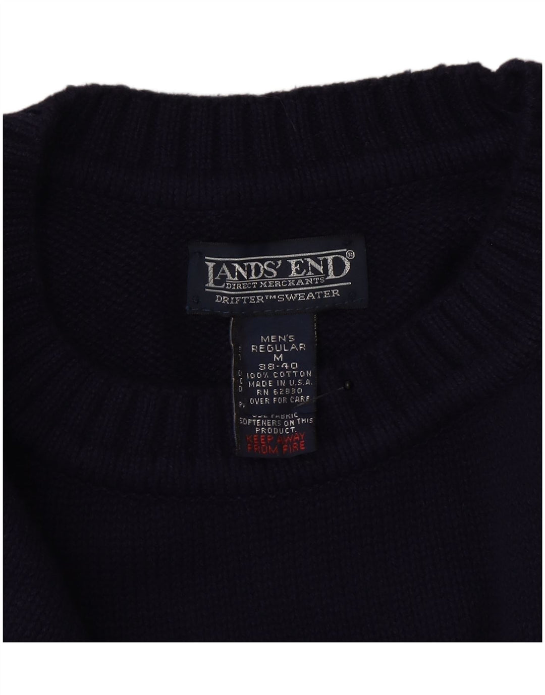 Lands End Herre Crew Neck Jumper Sweater Medium Navy Blue Uld