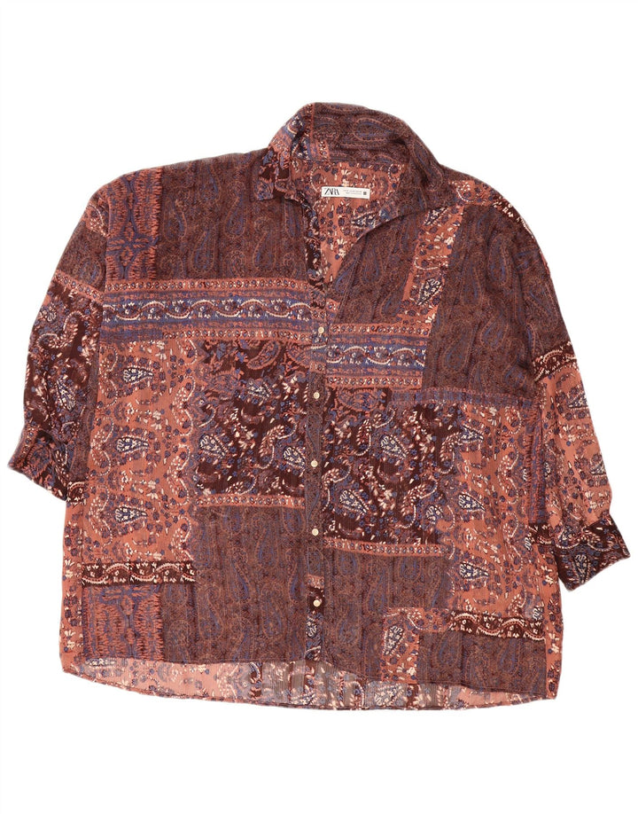 Zara Dame Oversized skjortebluse UK 14 Medium Multicolored Paisley
