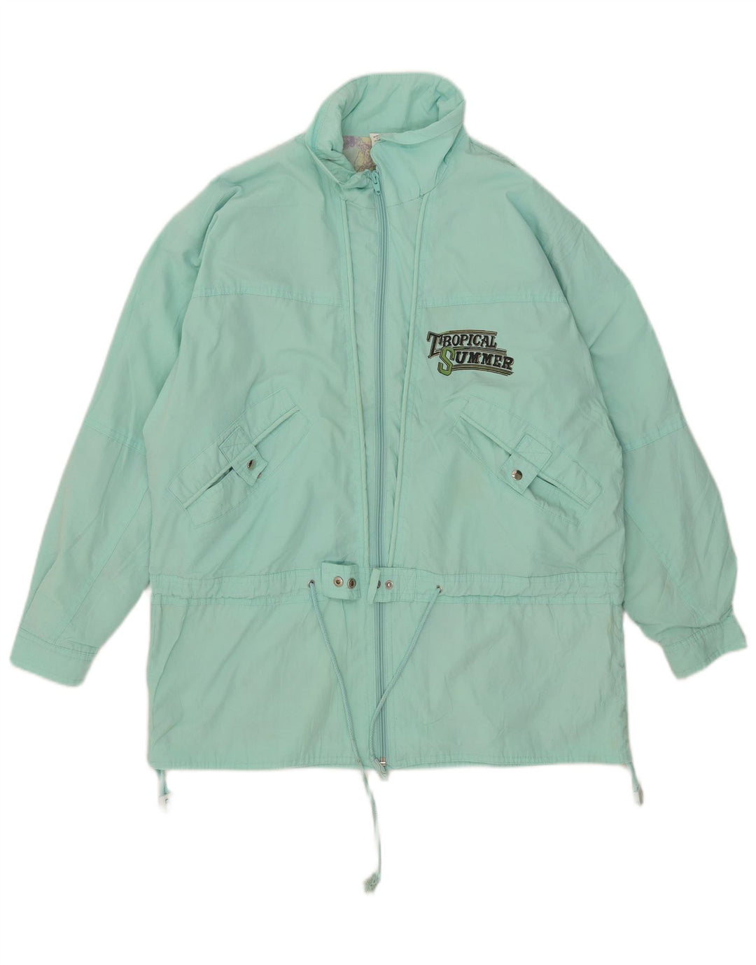 Vintage Kvinders Grafisk Windbreaker Jacket UK 16 Stor turkis polyester