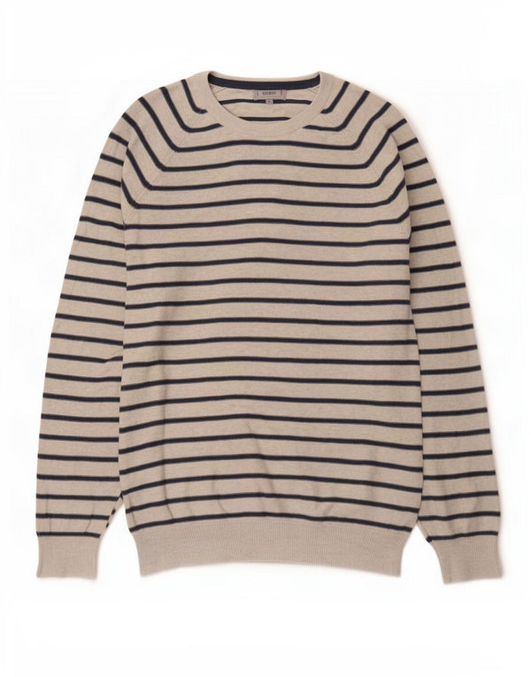 Marks & Spencer Herre Boat Neck Jumper Sweater Stor Grå Stribet