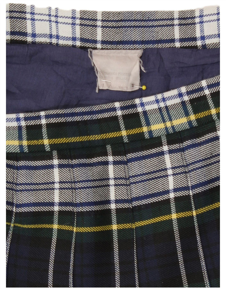 Vintage kvindekniv plisseret nederdel W28 Medium marineblå plaid polyester
