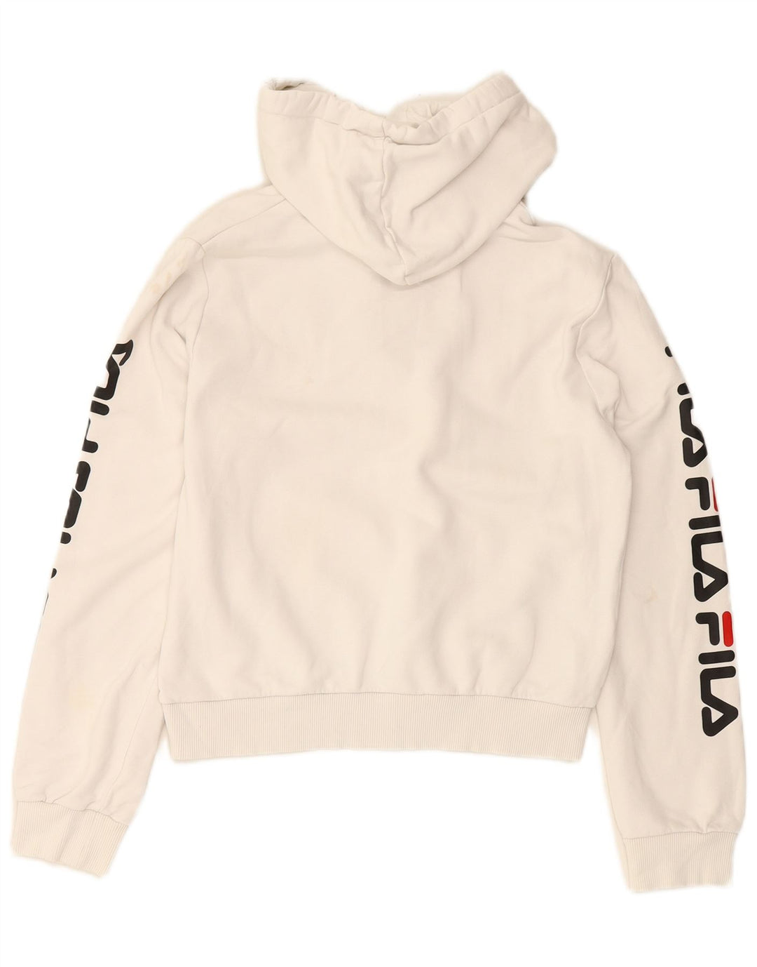 FILA Womens Crop Graphic Hoodie Jumper UK 10 Small White Bomuld