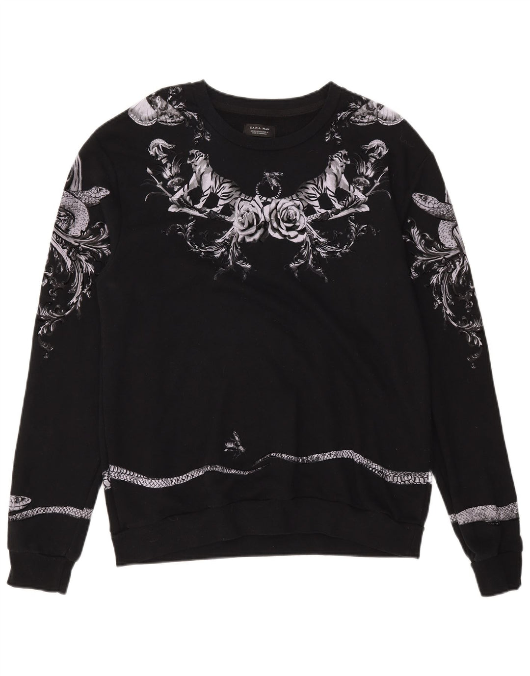 Zara Herre Grafisk Sweatshirt Jumper XL Sort Bomuld