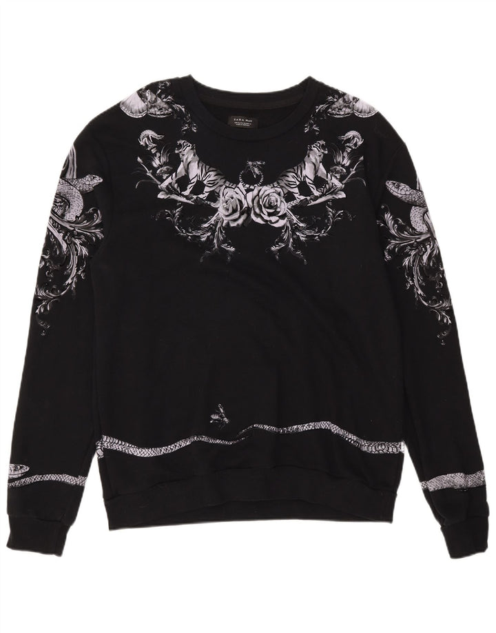 Zara Herre Grafisk Sweatshirt Jumper XL Sort Bomuld