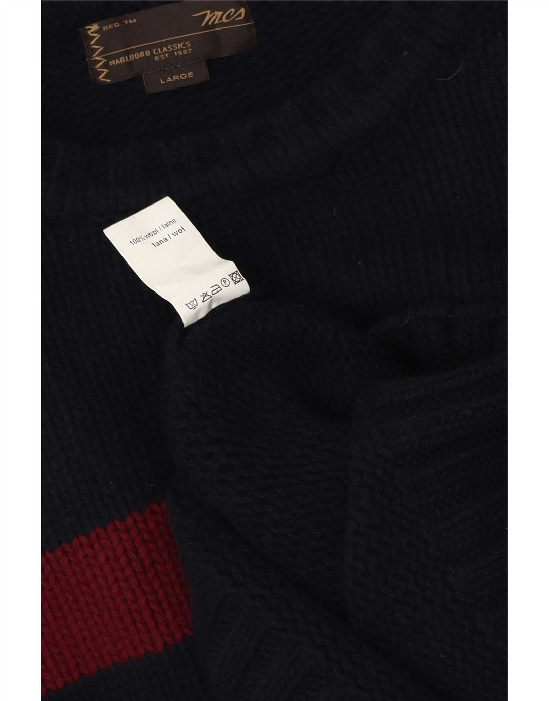 Marlboro Classics Herre Crew Neck Jumper Sweater Large Navy Blue Colourblock