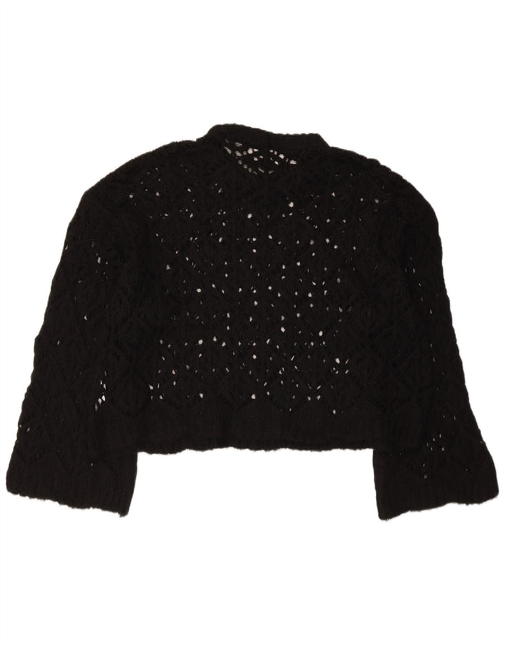 ZARA Womens Crop Oversized Boat Neck Jumper Sweater UK 16 Large Black